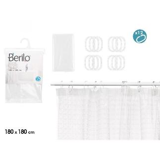 CORTINA BAÑO TRANSPARENTE CUADROS 180 X 180 CM