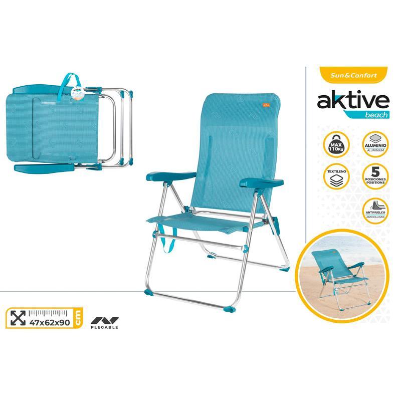 SILLA PLAYA PLEGABLE 47X62X90 CM ALU+TEXTILENO 2X1