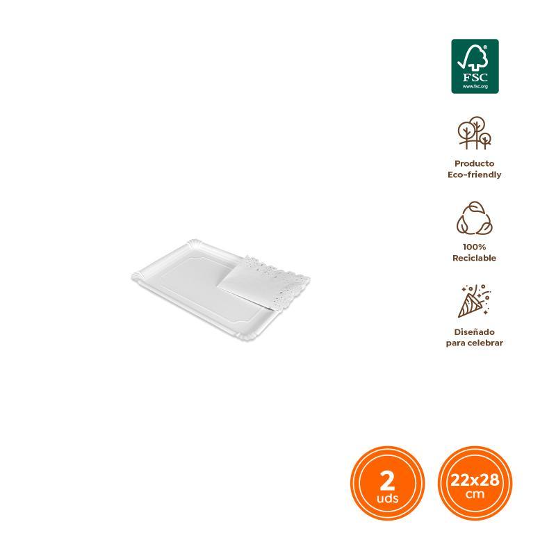 BANDEJA CON BLONDA BLANCA 22X28 CM 2 UDS FSC MIX 70 %