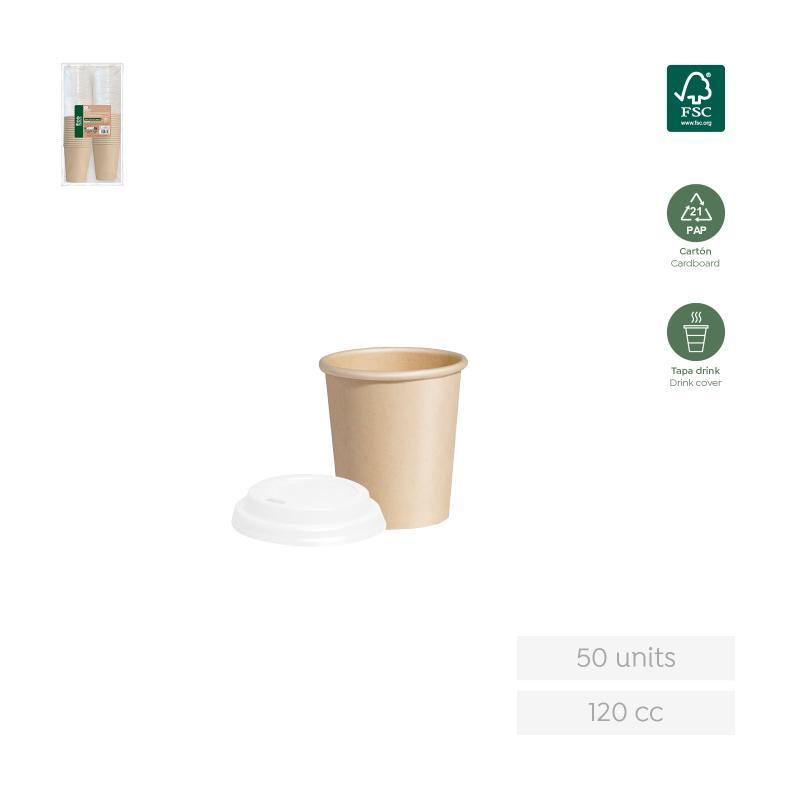 COMBO VASO TAPA DRINK NATURE 120 CC 50 UDS FSC  MIX 70%