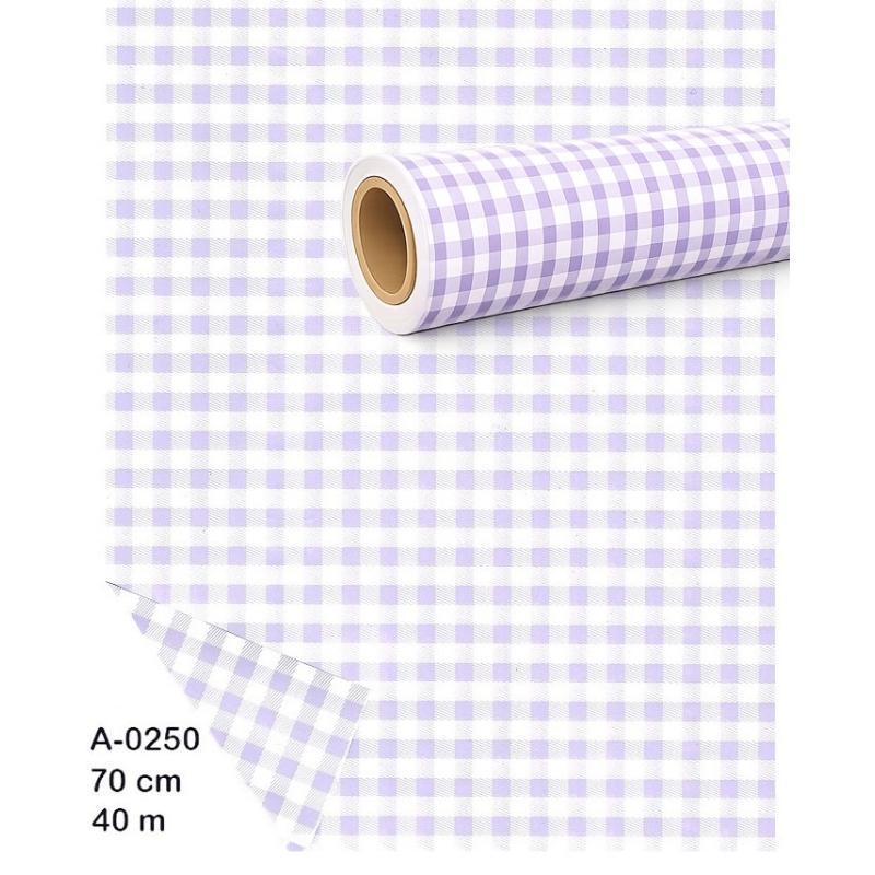 BOBINA PROPILENO OPACO CUADROS VICHY 70CM X 40 M PERLATO LILA