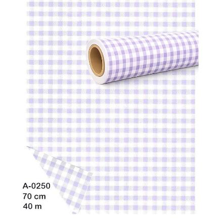 BOBINA PROPILENO OPACO CUADROS VICHY 70CM X 40 M PERLATO LILA