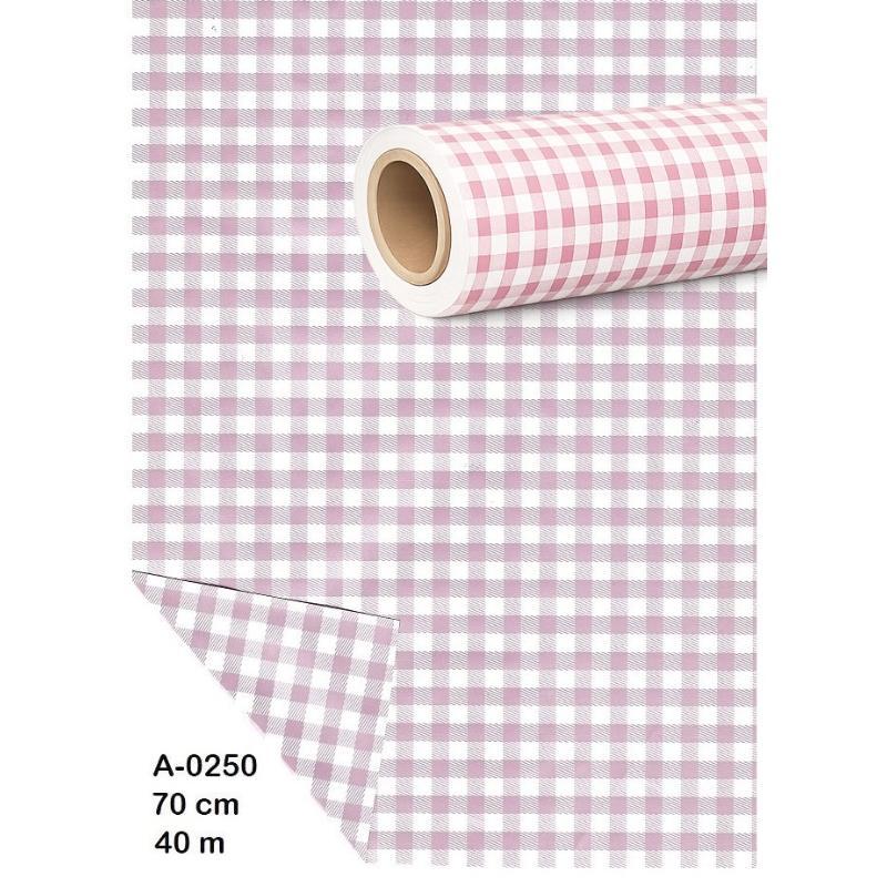 BOBINA PROPILENO OPACO CUADROS VICHY 70CM X 40 M PERLATO ROSA