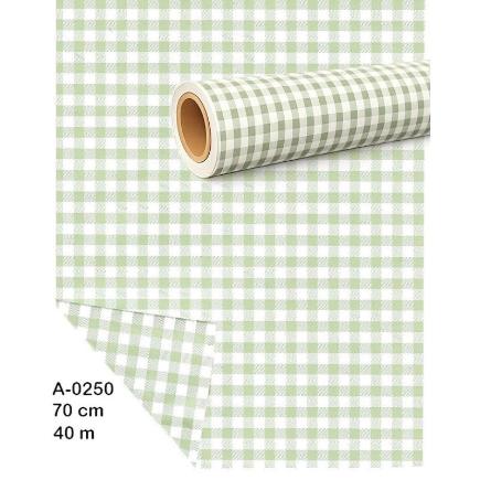 BOBINA PROPILENO OPACO CUADROS VICHY 70CM X 40 M PERLATO VERDE CLARO