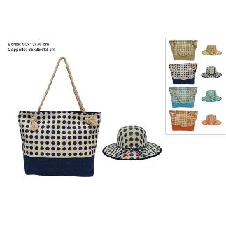 BOLSO + SOBRERO DE PLAYA PAJA FANTASIA LUNARES 4 COL