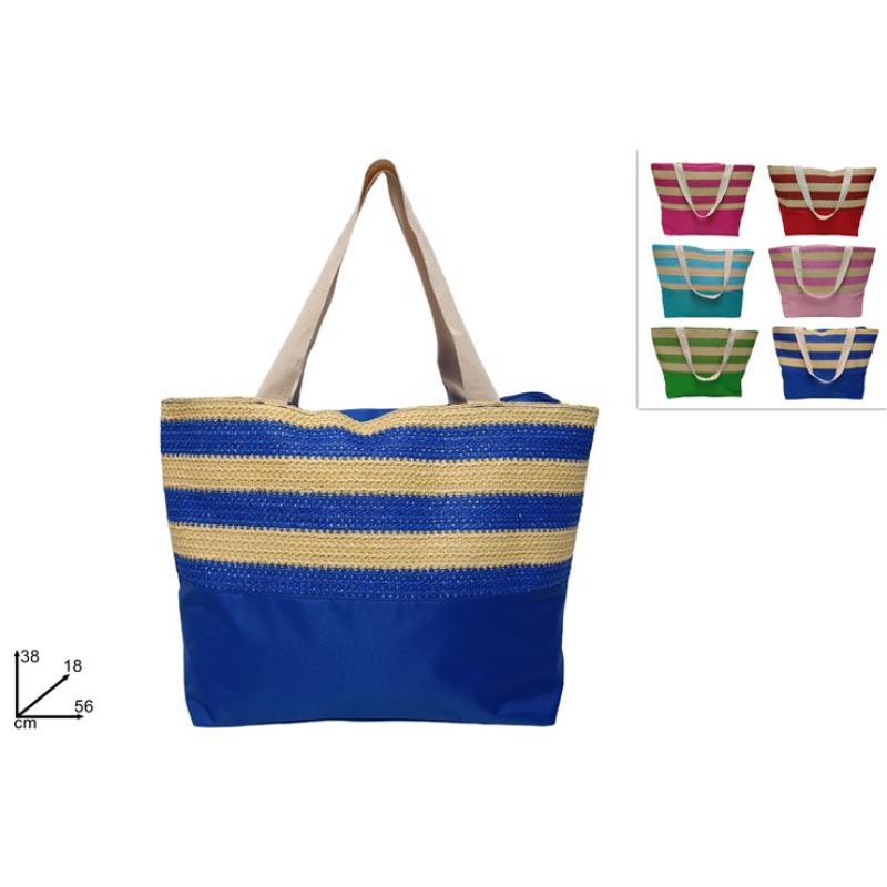 BOLSA DE PLAYA CON PAJA TRENZADA 6 COL