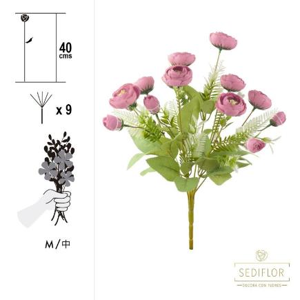 RAMO RANUNCULO 40 CM 9 TALLOS ROSA