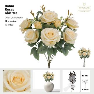 RAMO ROSAS ABIERTA 10 TALLOS 46 CM CHAMPAN