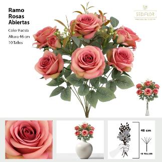 RAMO ROSAS ABIERTA 10 TALLOS 46 CM FUCSIA