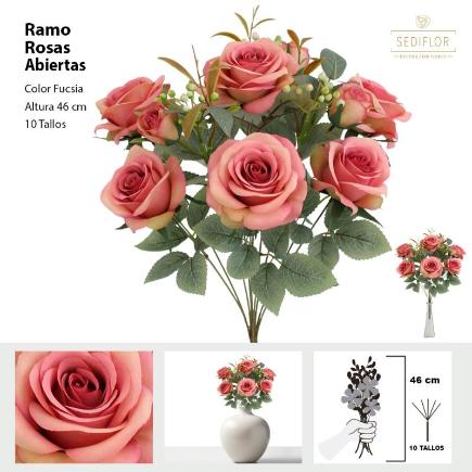 RAMO ROSAS ABIERTA 10 TALLOS 46 CM FUCSIA