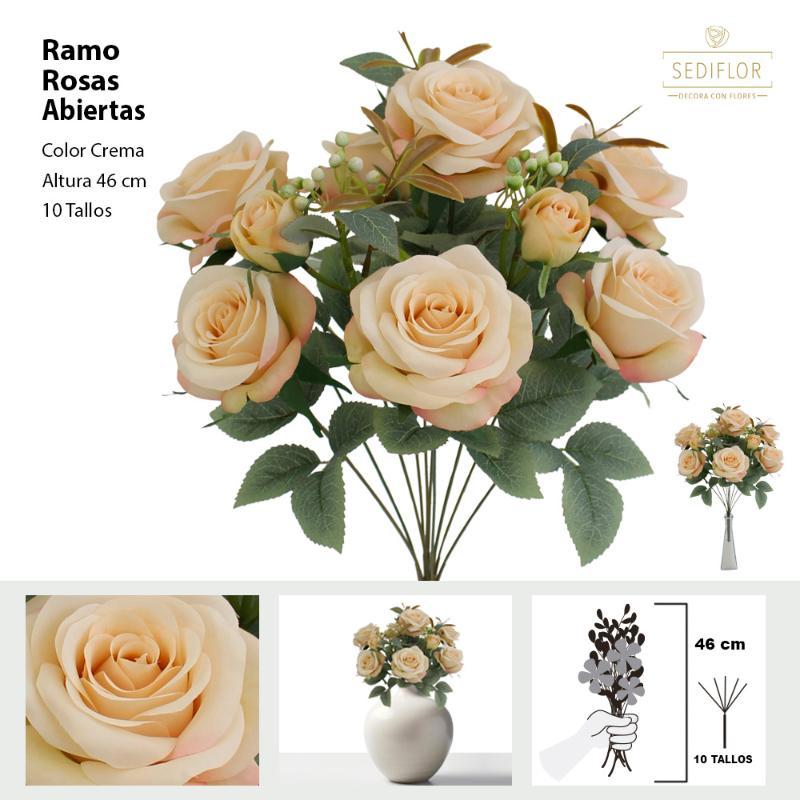 RAMO ROSAS ABIERTA 10 TALLOS 46 CM CREMA