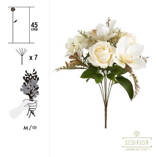 RAMO MIX ROSAS/HORTENSIA 7 TALLOS 45 CM CREMA