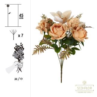 RAMO MIX ROSAS/HORTENSIA 7 TALLOS 45 CM CUERO