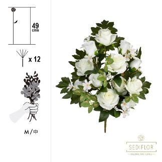 RAMO ENCARADO CAPULLO ROSA MIX 12 TALLOS 49 CM BLANCO