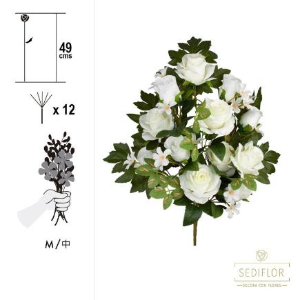RAMO ENCARADO CAPULLO ROSA MIX 12 TALLOS 49 CM BLANCO