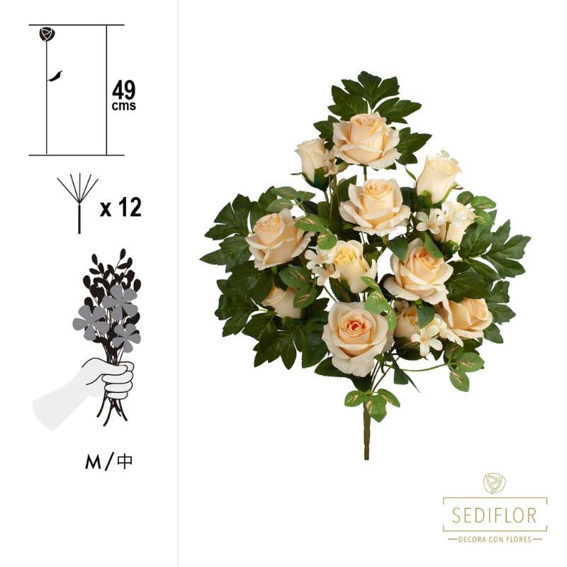 RAMO ENCARADO CAPULLO ROSA MIX 12 TALLOS 49 CM CHAMPAGNE