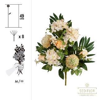 RAMO ENCARADO ROSA/HORTENSIA 8 TALLOS 49 CM CHAMPAGNE