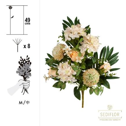 RAMO ENCARADO ROSA/HORTENSIA 8 TALLOS 49 CM CHAMPAGNE