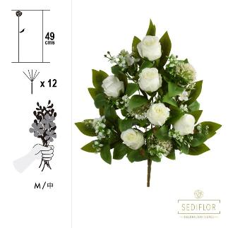 RAMO ENCARADO CAPULLO ROSA MIX 12 TALLOS 49 CM BLANCO
