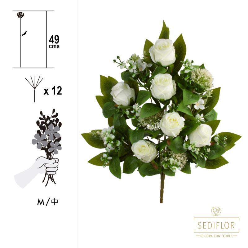 RAMO ENCARADO CAPULLO ROSA MIX 12 TALLOS 49 CM BLANCO