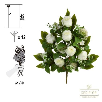 RAMO ENCARADO CAPULLO ROSA MIX 12 TALLOS 49 CM BLANCO