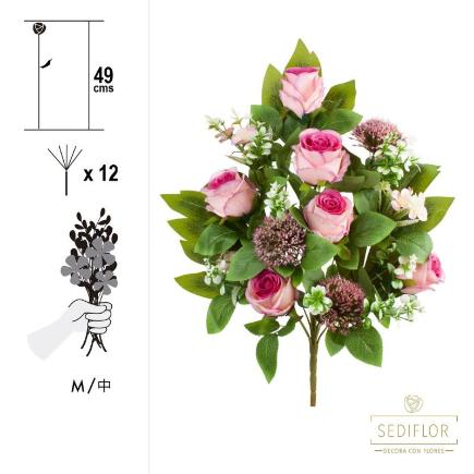 RAMO ENCARADO CAPULLO ROSA MIX 12 TALLOS 49 CM FUCSIA