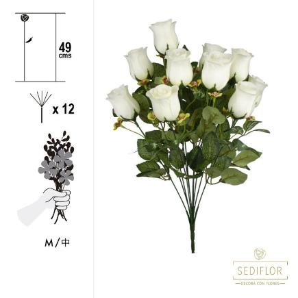 RAMO CAPULLO ROSA 12 TALLOS 4.5X49 CM BLANCO