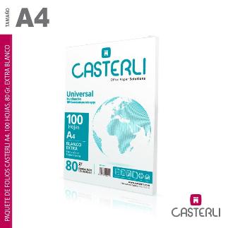 PAQUETE 100 FOLIO A-4 EXTRA BLANCO CASTERLI