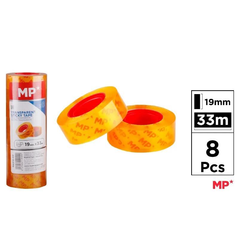 PAQ. 8 CINTA ADHESIVA TRANSPARENTE 19 MM X 33 M