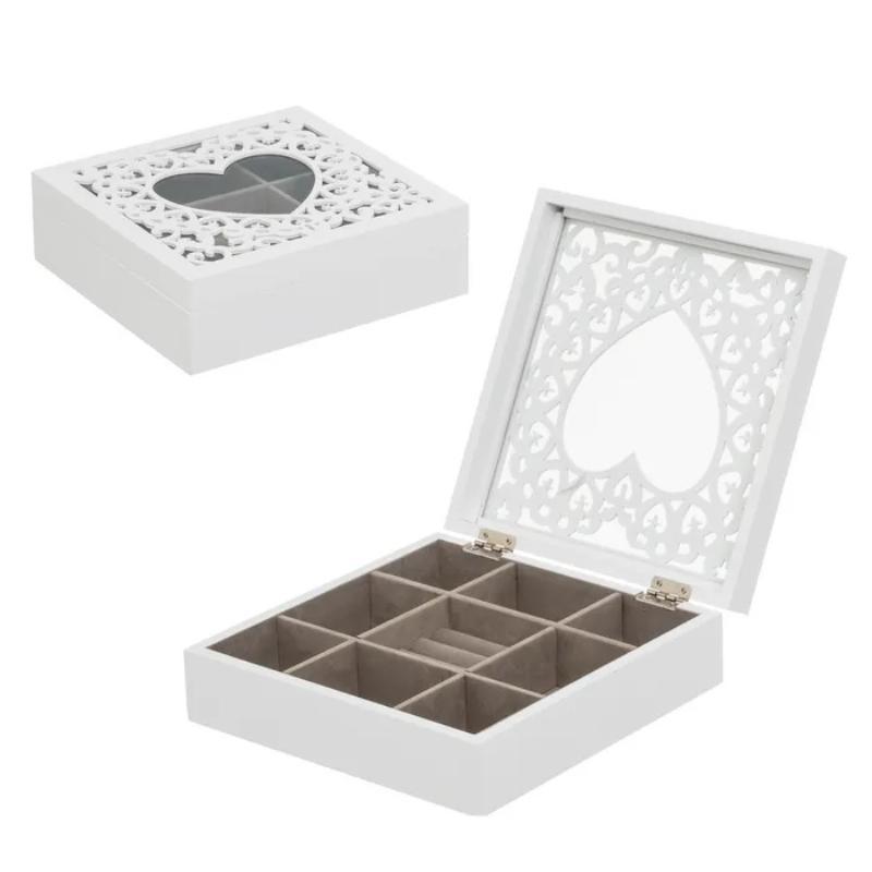 JOYERO MDF-CRISTAL BLANCO 23X23X7 CM