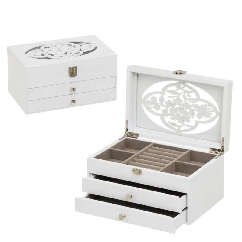 JOYERO MDF-CRISTAL BLANCO 23X14X12 CM