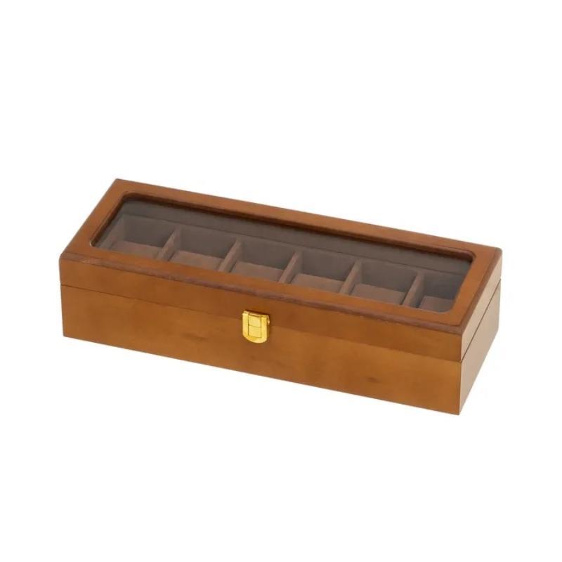 JOYERO 6 RELOJES MDF-CRISTAL MARRON 33X13X8 CM