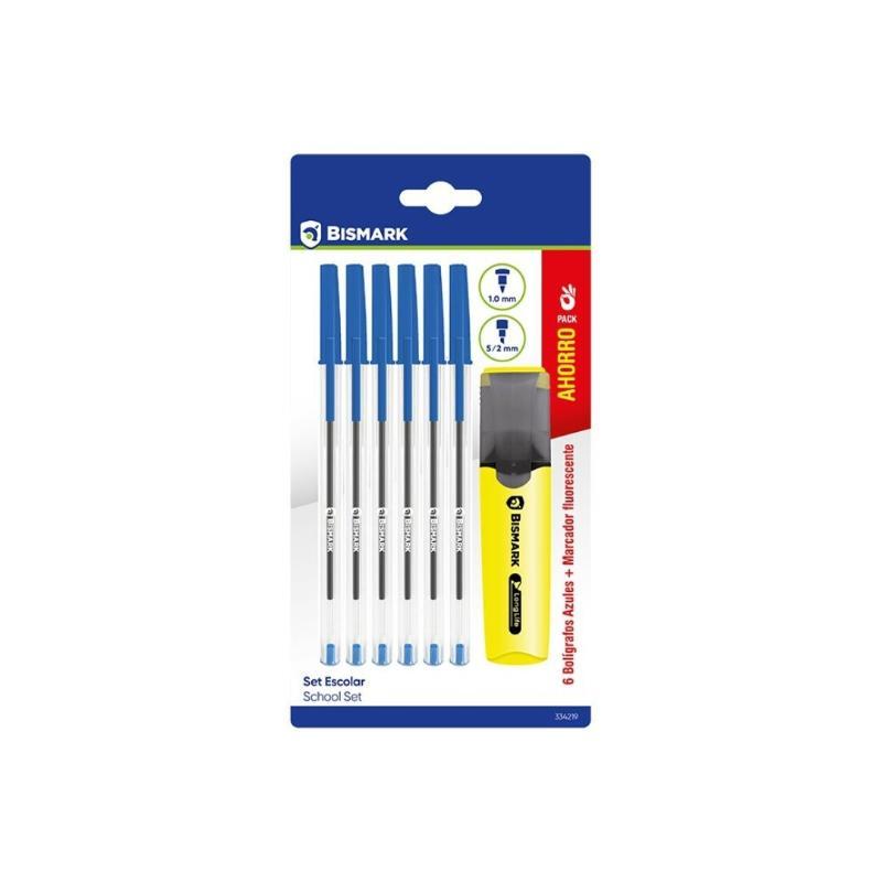 BOLIGRAFO AZUL BISMARK 6 UDS+ MARCADOR