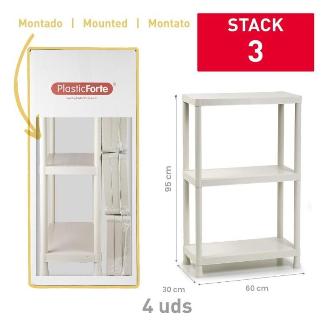 ESTANTERIA STACK RECICLADO 3 BALDAS BEIGE F23 JASPEADO