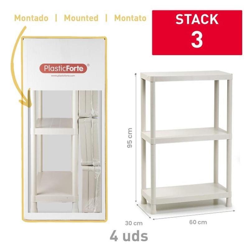 ESTANTERIA STACK RECICLADO 3 BALDAS BEIGE F23 JASPEADO