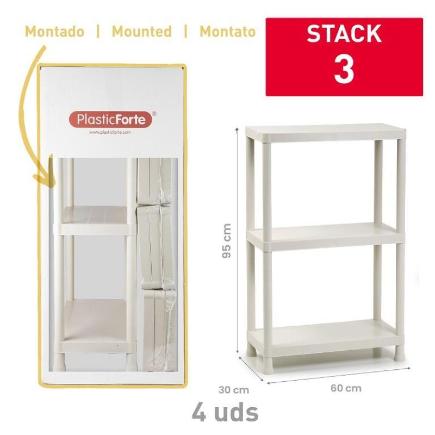ESTANTERIA STACK RECICLADO 3 BALDAS BEIGE F23 JASPEADO