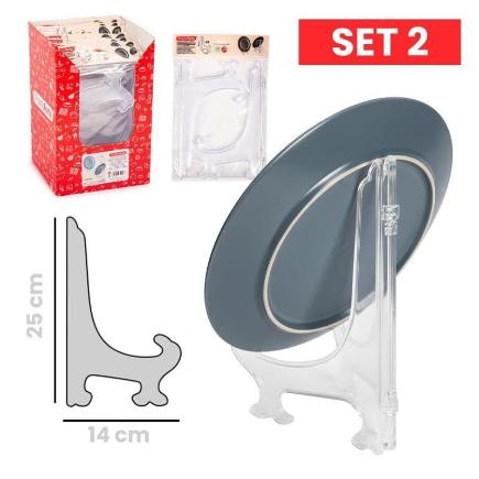 SET 2 SOPORTES PARA PLATOS PLEGABLE 140X250 TRANSPARENTE