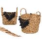MACETERO MIMBRE MACRAME POMPON NEGRO