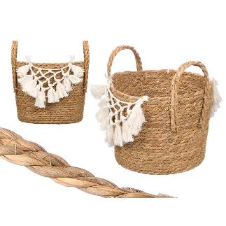 MACETERO MIMBRE MACRAME POMPOM BLANC