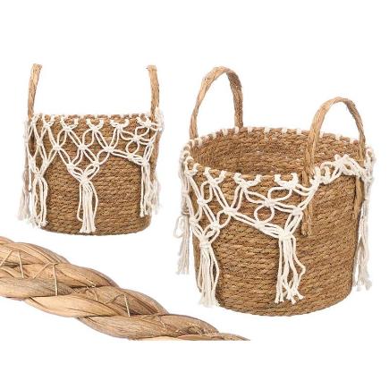 MACETERO MIMBRE MACRAME COLGANTE BL