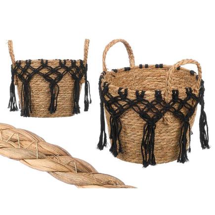 MACETERO MIMBRE MACRAME COLGANTE NEGR