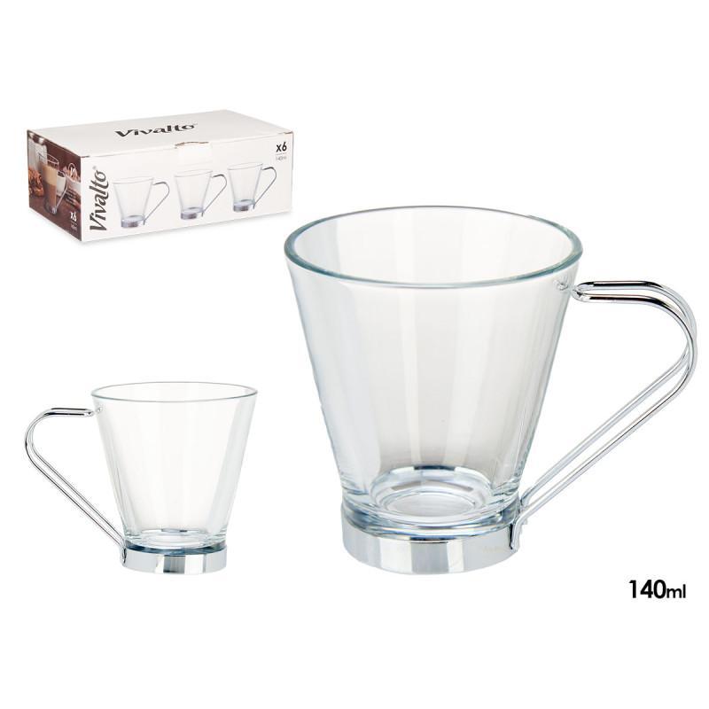 TAZA VIDRIO CON ASA METAL 140 ML CORTADO