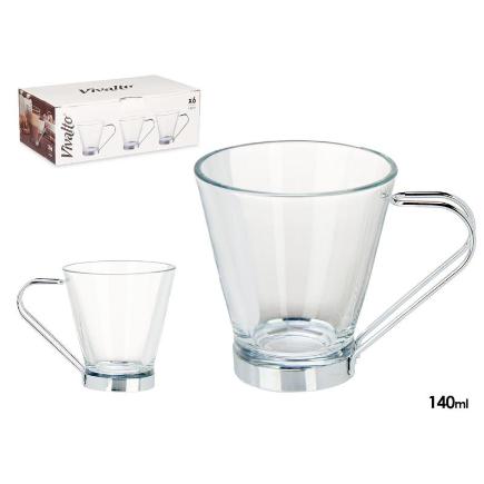TAZA VIDRIO CON ASA METAL 140 ML CORTADO