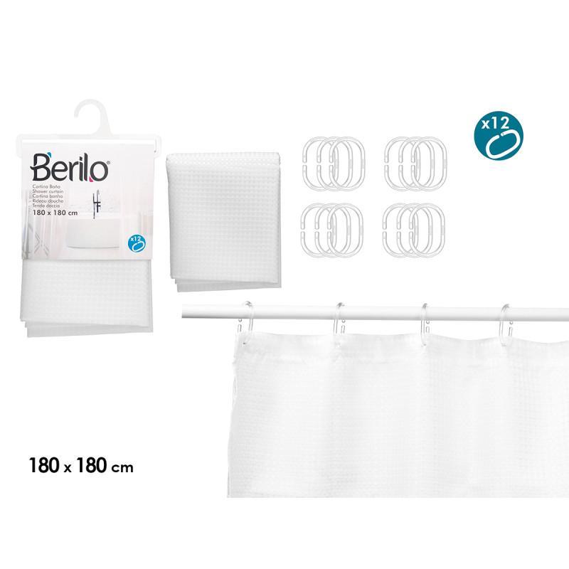 CORTINA BAÑO POLIESTER BLANCO PUNTOS 180X180 CM