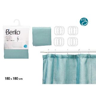CORTINA BAÑO POLIESTER VERDE AZUL PUNT