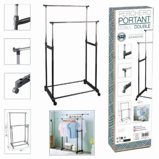 PERCHERO METAL C/RUEDAS DOBLE 80X43X90-160 CM
