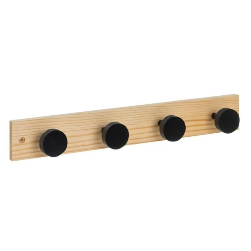 PERCHERO 4 GANCHOS PINO NATURAL-NEGRO 40X5.5X6 CM