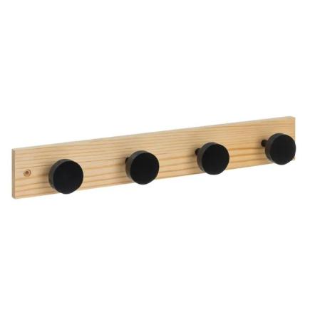 PERCHERO 4 GANCHOS PINO NATURAL-NEGRO 40X5.5X6 CM