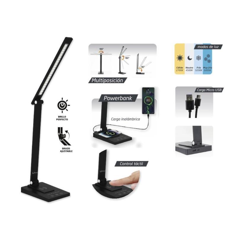 LAMPARA ESTUDIO LED CON POWERBANK NEGRO