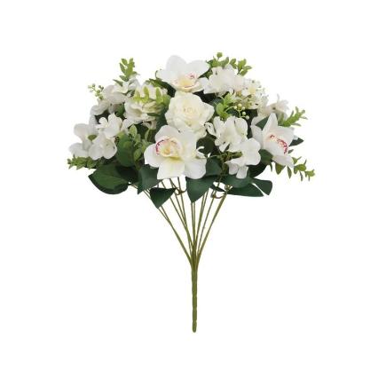 RAMO ROSAS-ORQUIDEA X 12 -50 CM BLANCO